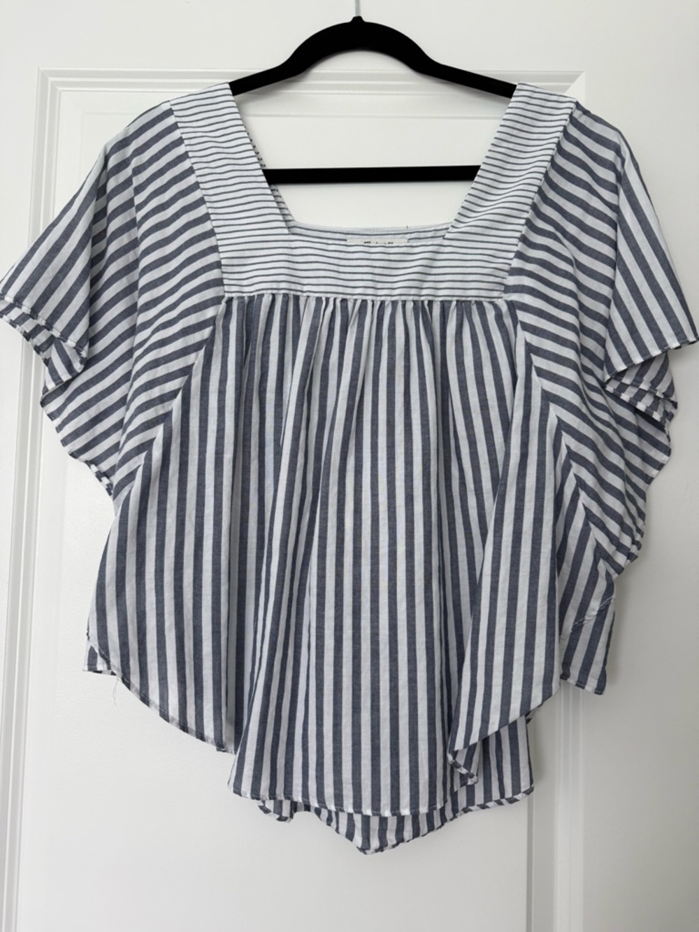 Madewell Navy & White Striped Square-Neck Flutter Blouse